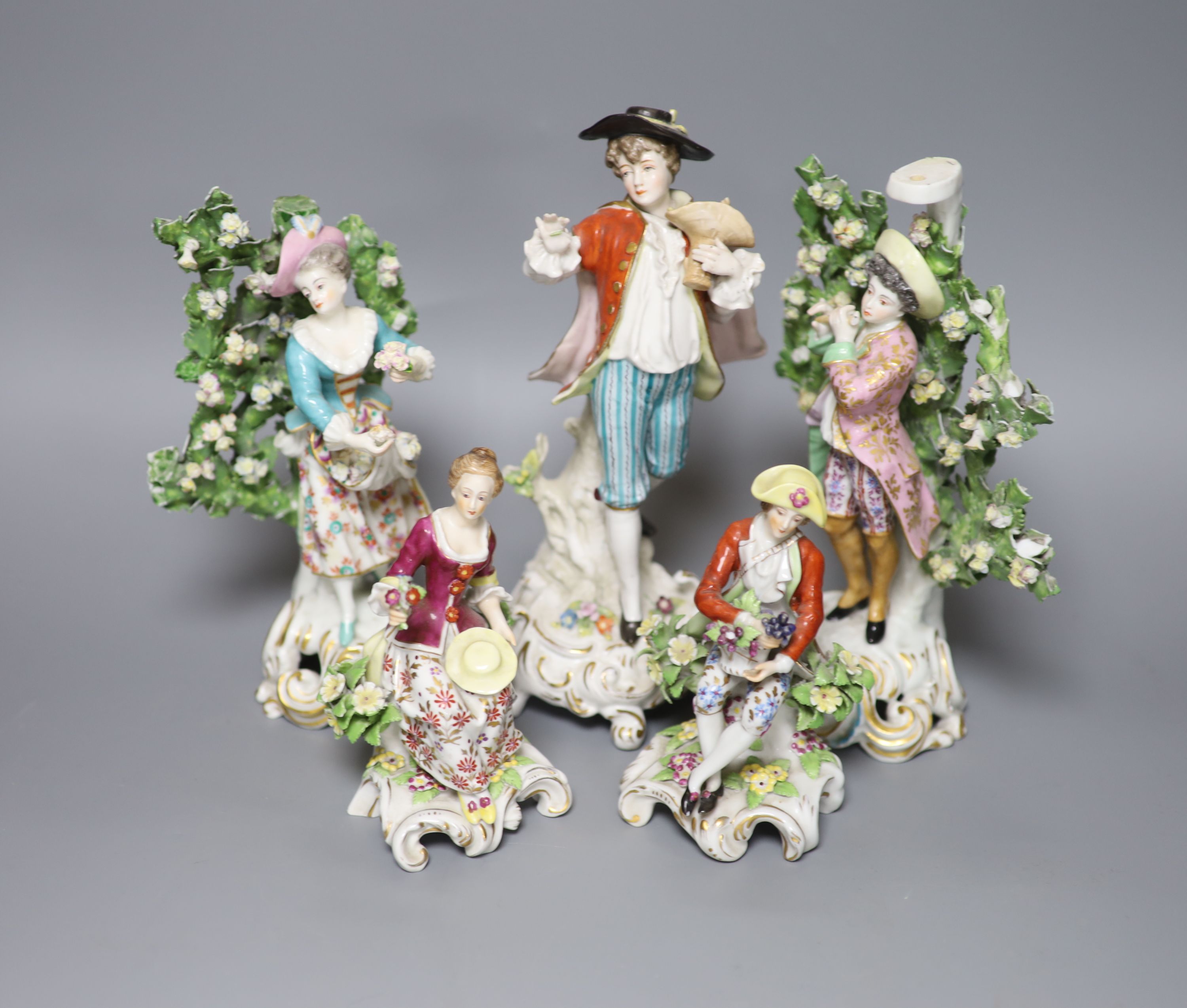 Five Continental porcelain figures, tallest 22.5cm